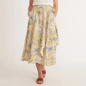 Marine Layer XS Anna Floral Print Wrap Skirt in Bamboo Floral Yellow